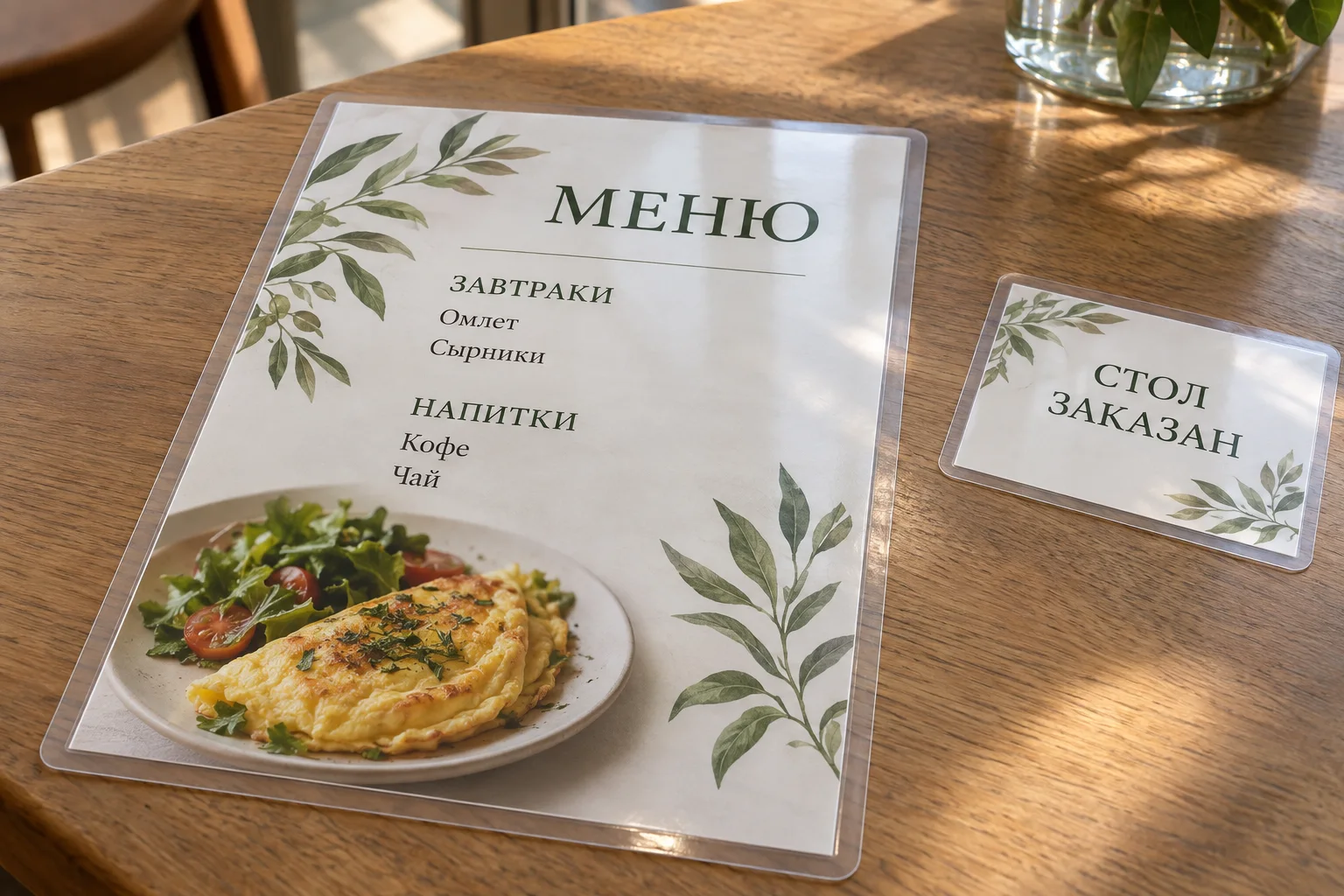 Ламинированное меню и карточки с видимой прозрачной кромкой защитной плёнки